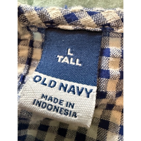 Old Navy Blue White Gingham Cottage Seersucker Tiered Maxi Dress Size L Tall - Picture 7 of 9